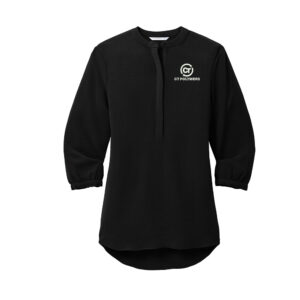 CT Polymers Port Authority Ladies 3/4-Sleeve Textured Crepe Tunic-Black
