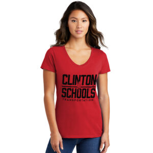 Clinton Transportation Ladies Fan Favorite V Neck Tee-Bright Red
