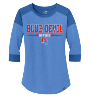DC Show Choir Ladies New Era Heritage Blend 3/4 Sleeve Baseball Raglan Tee-Royal/Royal Heather