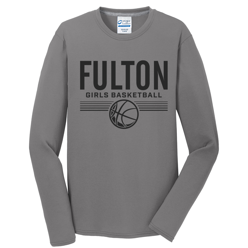 Fulton Girls BB Men Performance Blend Long Sleeve Tee-Medium Grey