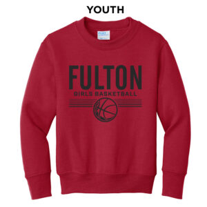 Fulton Girls BB Youth Fleece Crewneck Sweatshirt-Red