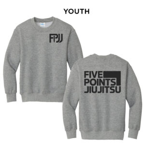 Five Point Jiu Jitsu Youth Fleece Crewneck Sweatshirt-Athletic Heather