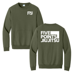 Five Point Jiu Jitsu Unisex Core Fleece Crewneck Pocket Sweatshirt-Olive