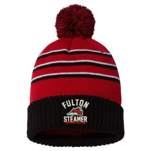 Fulton Wrestling Richardson Striped Beanie with Cuff and Pom-Red/Black/White