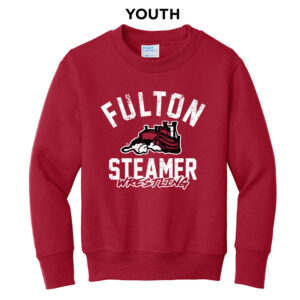Fulton Wrestling Youth Fleece Crewneck Sweatshirt-Red