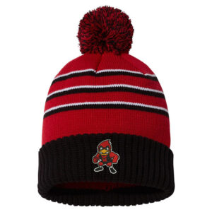 Maquoketa Wrestling Richardson Striped Beanie with Cuff and Pom-Red/Black/White