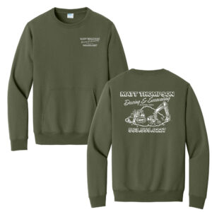 Thompson Dozing Excavating Unisex  Core Fleece Crewneck Pocket Sweatshirt-Olive Drab Green