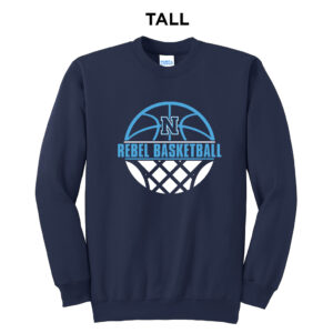 NE Boys Basketball Tall Fleece Crewneck Sweatshirt-Navy