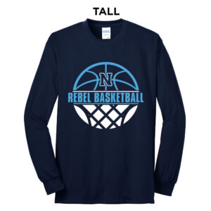 NE Boys Basketball Tall Long Sleeve Cotton Tee-Navy