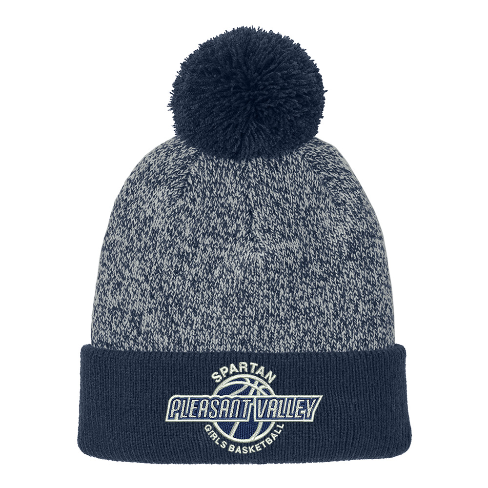 PV Girls BB Sport-Tek Halftime Heather Pom Beanie-Navy/Silver