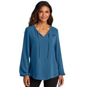 Padgett Port Authority Ladies Textured Crepe Blouse-Aegean Blue