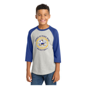 Prince of Peace Sport-Tek Youth Colorblock Raglan Jersey-Heather Grey/royal