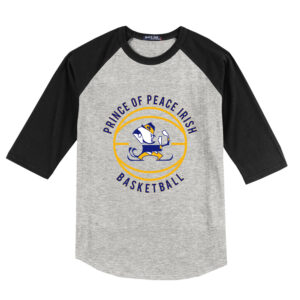 Prince of Peace Sport-Tek 3/4 Adult Sleeve Baseball shirt-Heather Grey/Black