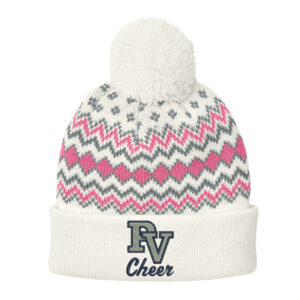 PV Cheer Port Authority Alpine Pom Beanie-Marshmallow/Awareness Pink/Gusty Grey