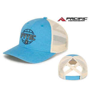 PV Volleyball Club Pacific Headwear Ladies Ponytail Cap-Light Blue/Beige