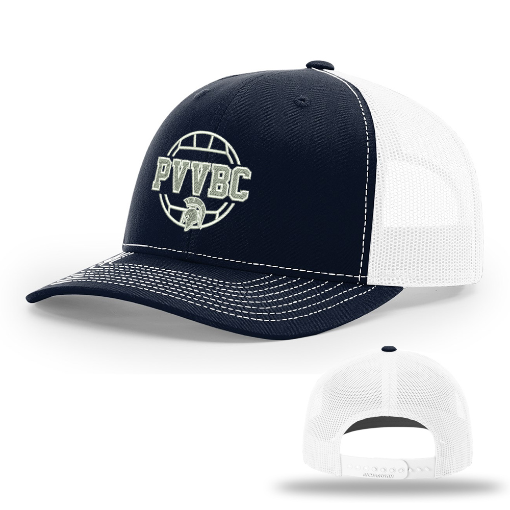 PV Volleyball Club Richardson Pro Crown Mesh Back solid color Adjustable back cap Split-Navy/White