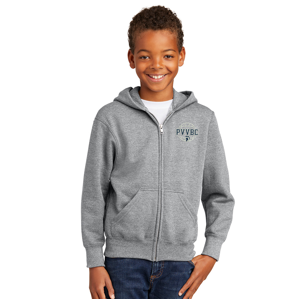 PV Volleyball Club Youth Core Fleece Full Zip Hooded Sweatshirt-Athletic Heather