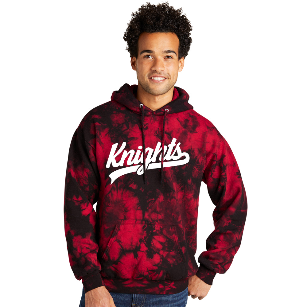 Knights Holiday Unisex Crystal Tie-Dye Pullover Hoodie-Black/red