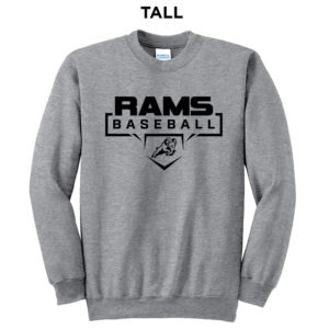 QCA Rams Baseball Tall Fleece Crewneck Sweatshirt-Athletic Heather