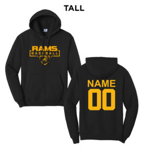 QCA Rams Baseball Tall Fleece Hooded Sweatshirt-Black