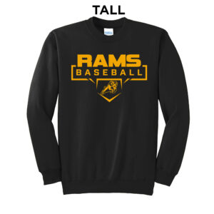 QCA Rams Baseball Tall Fleece Crewneck Sweatshirt-Black