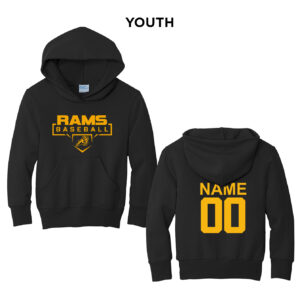 QCA Rams Baseball Youth Fleece Hooded Sweatshirt-Black