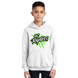 QC Raptors Baseball Youth Fleece Hooded Sweatshirt-White