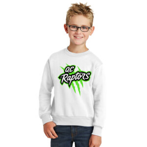QC Raptors Baseball Youth Fleece Crewneck Sweatshirt-White