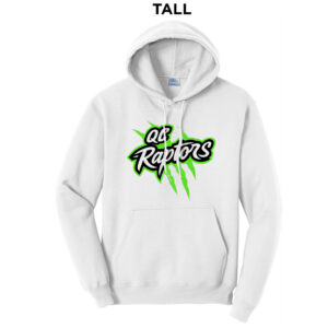 QC Raptors Baseball Tall Fleece Hooded Sweatshirt- White