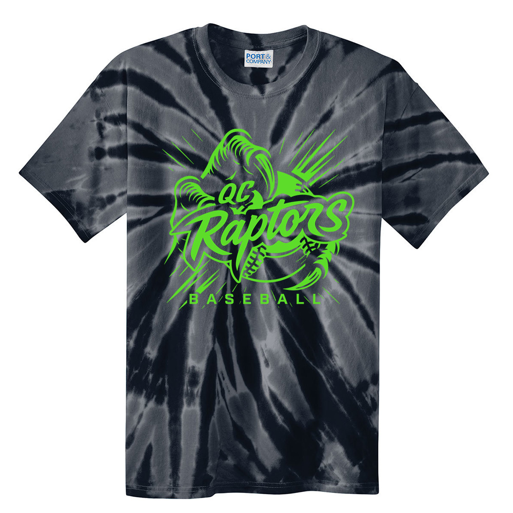 QC Raptors Baseball Unisex Cotton Short Sleeve Tie Dye Tee-Black