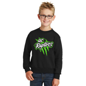 QC Raptors Baseball Youth Fleece Crewneck Sweatshirt-Black