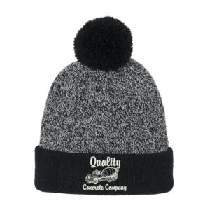 Quality Concrete Sport-Tek Halftime Heather Pom Beanie-Black/Silver