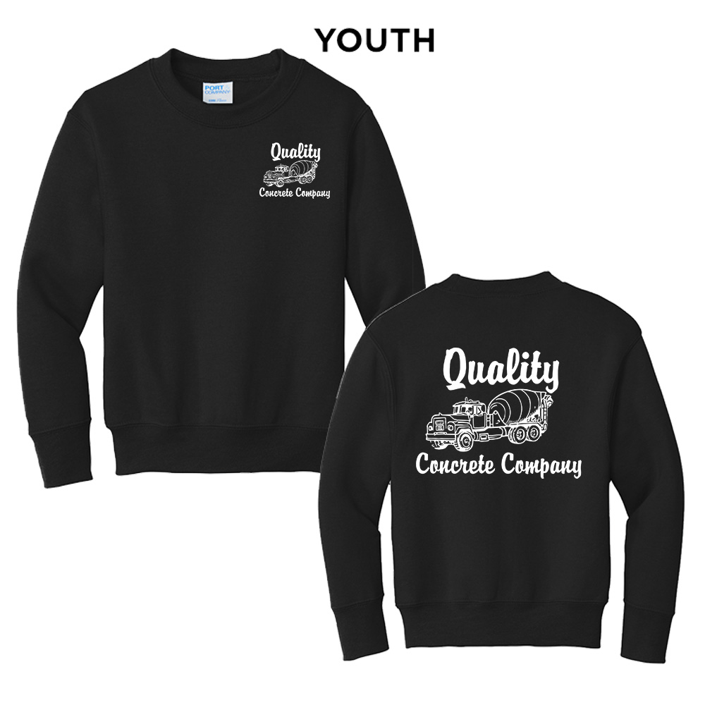 Quality Concrete Youth Fleece Crewneck Sweatshirt-Black