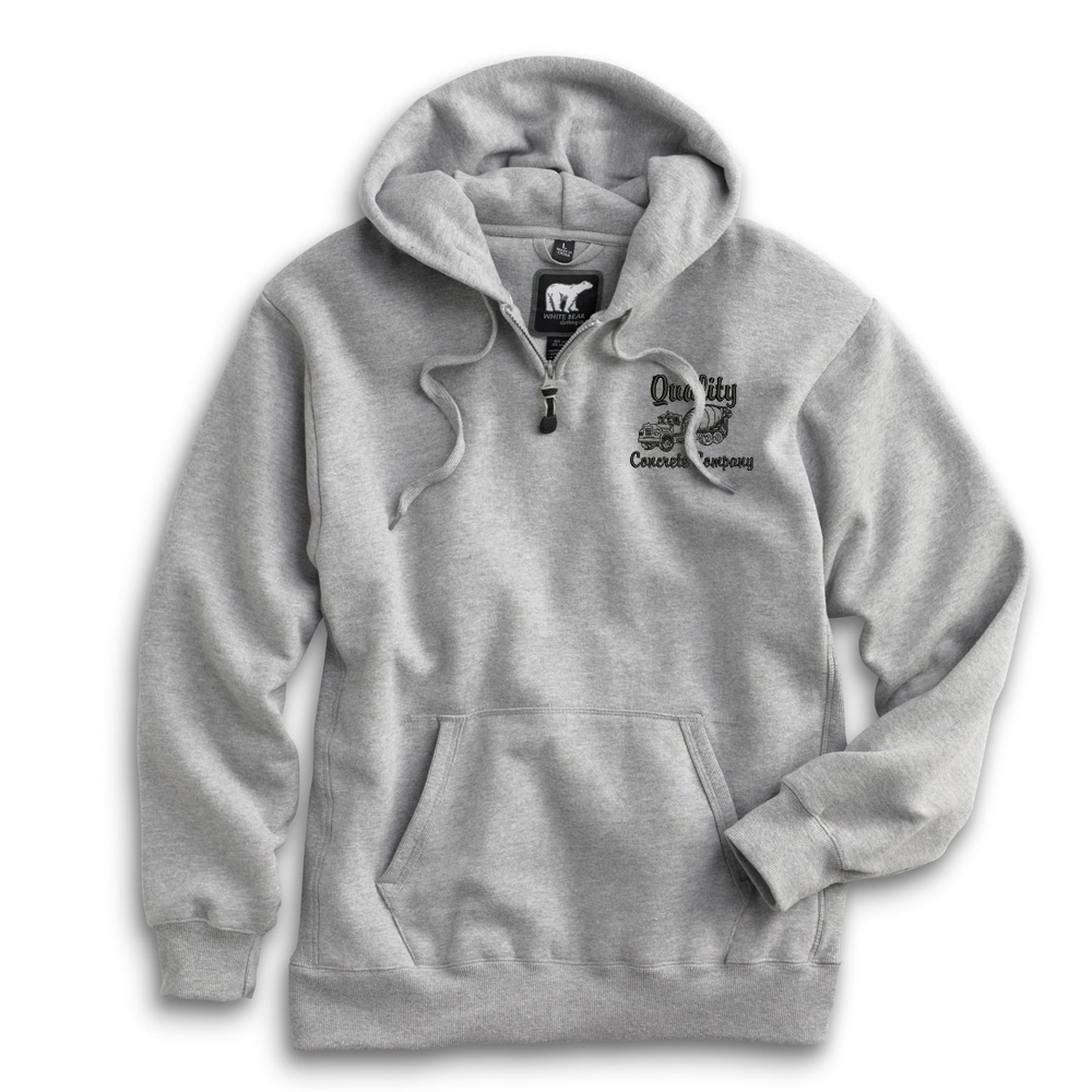 Quality Concrete White Bear Premium Heavyweight Pocket Hooded Sweatshirt with Zipper-Athletic Heather