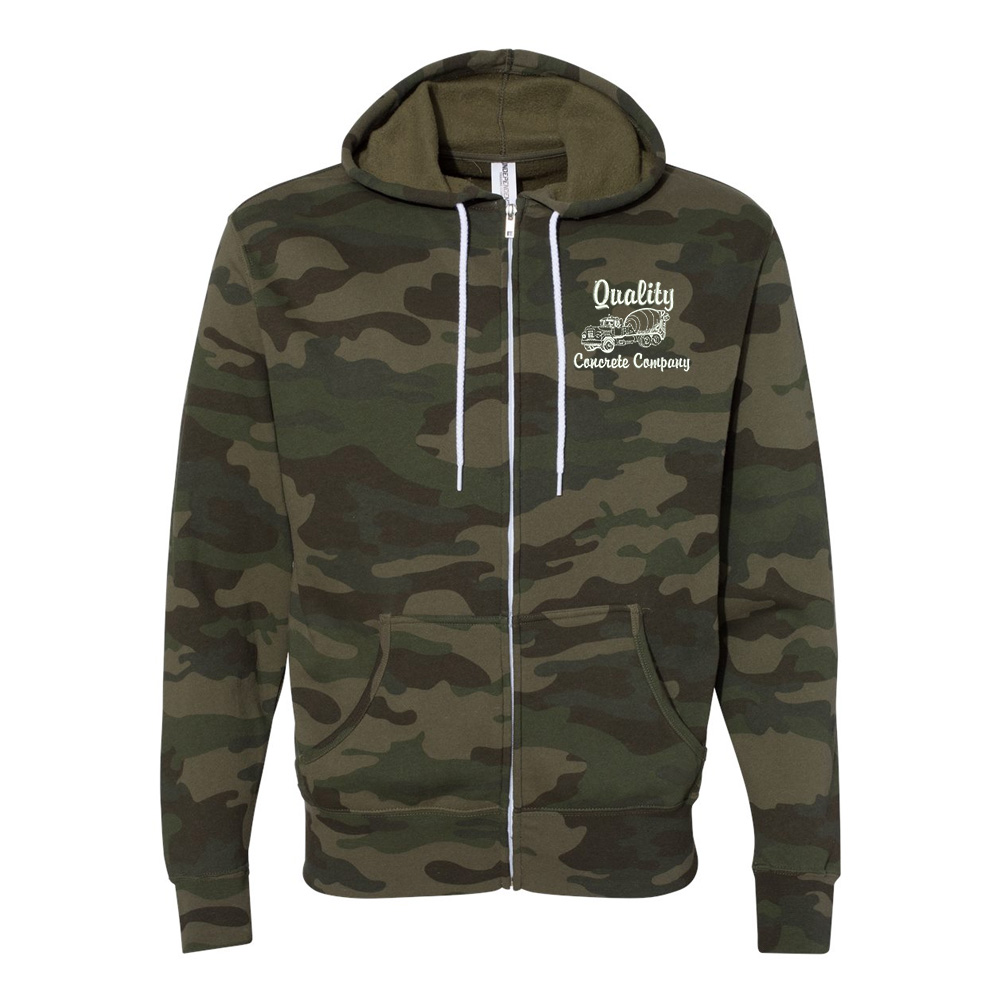 Quality Concrete Independent Trading Co.Unisez Full-Zip Hooded Sweatshirt-Forest Camo