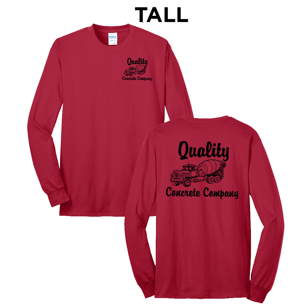 Quality Concrete Tall Cotton Long Sleeve Tee-Red