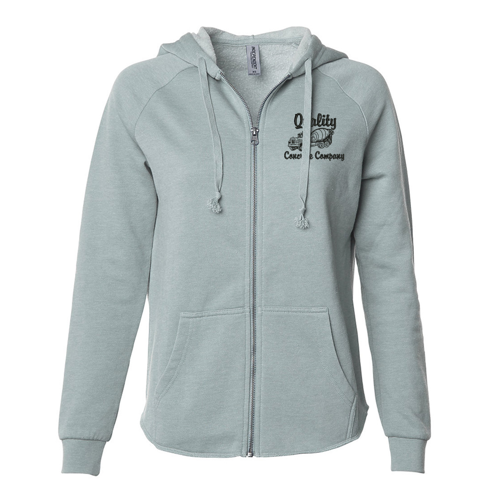 Quality Concrete Women's California Wave Wash Full-Zip Hooded Sweatshirt-Sage