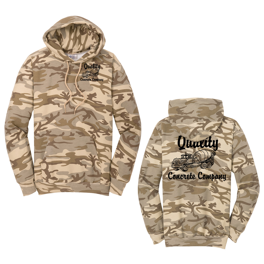 Quality Concrete Unisex Core Fleece Camo Pullover Hooded Sweatshirt-Desert Camo