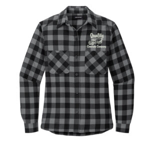 Quality Concrete Port Authority Ladies Plaid Flannel Shirt-Grey Black Buffalo Checks