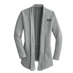 SGS Government Solutions Port Authority Ladies Interlock Cardigan-Medium Heather Grey/Charcoal Heather