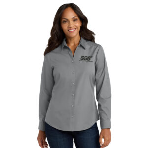 SGS Government Solutions Port Authority Ladies Long Sleeve Carefree Poplin Shirt-Gusty Grey