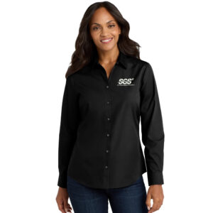 SGS Government Solutions Port Authority Ladies Long Sleeve Carefree Poplin Shirt-Black