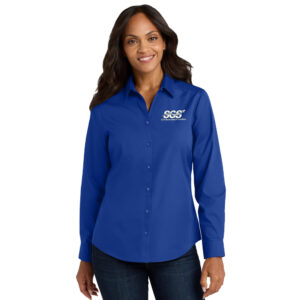 SGS Government Solutions Port Authority Ladies Long Sleeve Carefree Poplin Shirt-True Royal