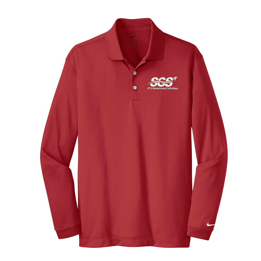 SGS Government Solutions Men Nike Golf Long Sleeve Dri-Fit Stretch Tech Polo-Varsity red