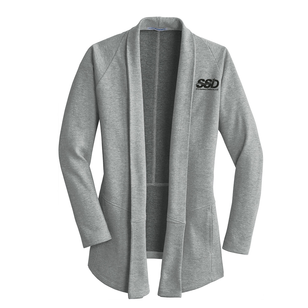 STS Systems Defense Port Authority Ladies Interlock Cardigan-Medium Heather Grey/Charcoal Heather