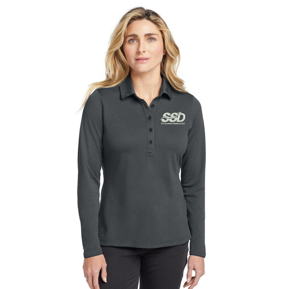 STS Systems Defense Nike Golf Ladies Long Sleeve Dri-FIT Stretch Tech Polo-Anthracite
