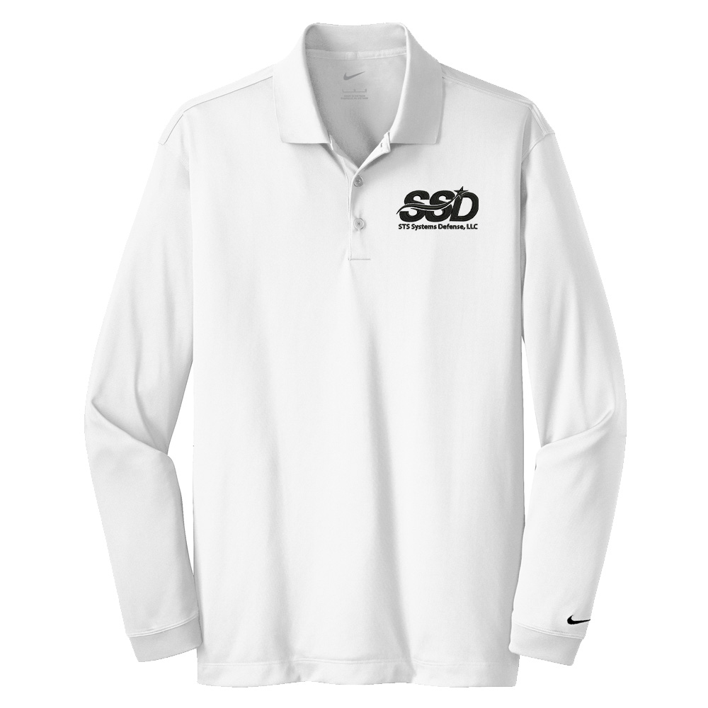 STS Systems Defense Men Nike Golf Long Sleeve Dri-Fit Stretch Tech Polo-White