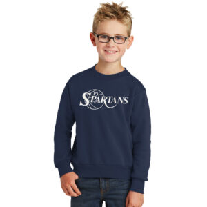 Spartans Boys BB Youth Fleece Crewneck Sweatshirt-Navy