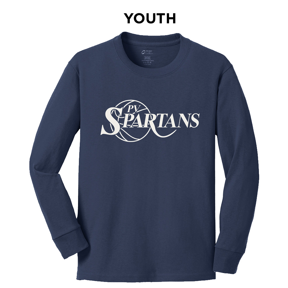 Spartans Boys BB Youth Cotton Long Sleeve Tee-Navy