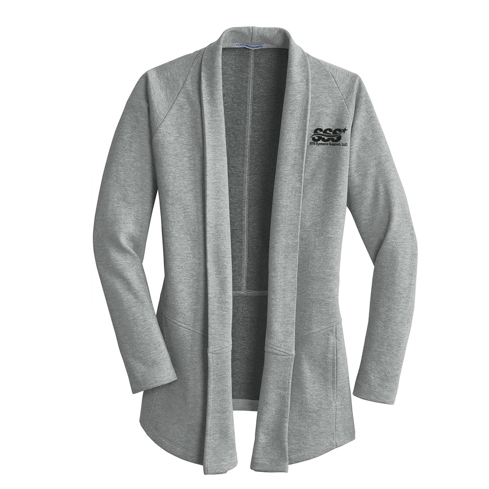 STS Systems Support Port Authority Ladies Interlock Cardigan-Medium Heather Grey/Charcoal Heather